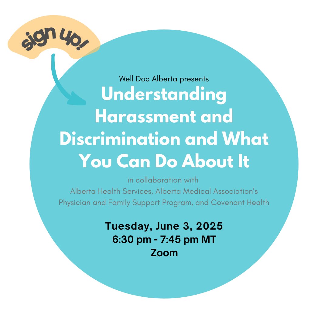 The Well Doc Initiative (@thewelldocinit) on Twitter photo Reminder: In collaboration with <a href="/CovenantCA/">Covenant Health</a>, <a href="/Albertadoctors/">Alberta Medical Association (AMA)</a> PFSP, and <a href="/AHS_media/">Alberta Health Services</a>, we’re offering a session on harassment and discrimination. It is open to medical students, residents, and physicians in Alberta. Learn more and register: bit.ly/4j3SLUc Reminder: In collaboration with <a href="/CovenantCA/">Covenant Health</a>, <a href="/Albertadoctors/">Alberta Medical Association (AMA)</a> PFSP, and <a href="/AHS_media/">Alberta Health Services</a>, we’re offering a session on harassment and discrimination. It is open to medical students, residents, and physicians in Alberta. Learn more and register: bit.ly/4j3SLUc