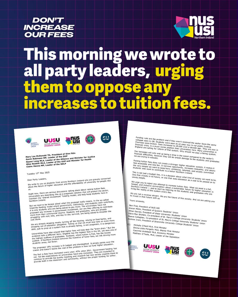 Student leaders have written to party leaders urging them to reject any attempt to increase tuition fees.
 
With almost 400 people have already signed our petition, have you signed it yet?
 
Sign the Don't Increase Our Fees petition. ✍️✍️

nus-usi.org