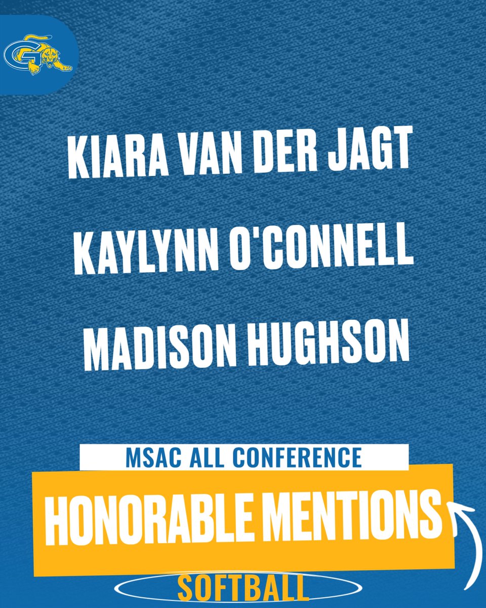 GCCSports's tweet image. Congratulations to those on Softball who were selected to the MSAC All Conference Team!! #CougarPride
ALL CONFERENCE
-Caitlin Ryan
-Shelby Sharfen
HONORABLE MENTION
-Kiara van der Jagt
-Kaylynn O'Connell
-Madison Hughson