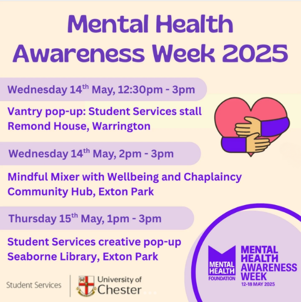 As part of 2025's Mental Health Awareness week, Student Services will be hosting a number of events to bring everybody together. This year's theme celebrates community &amp; how it supports our mental health &amp; wellbeing. For full info &amp; event details, visit: instagram.com/uoc.studentser…