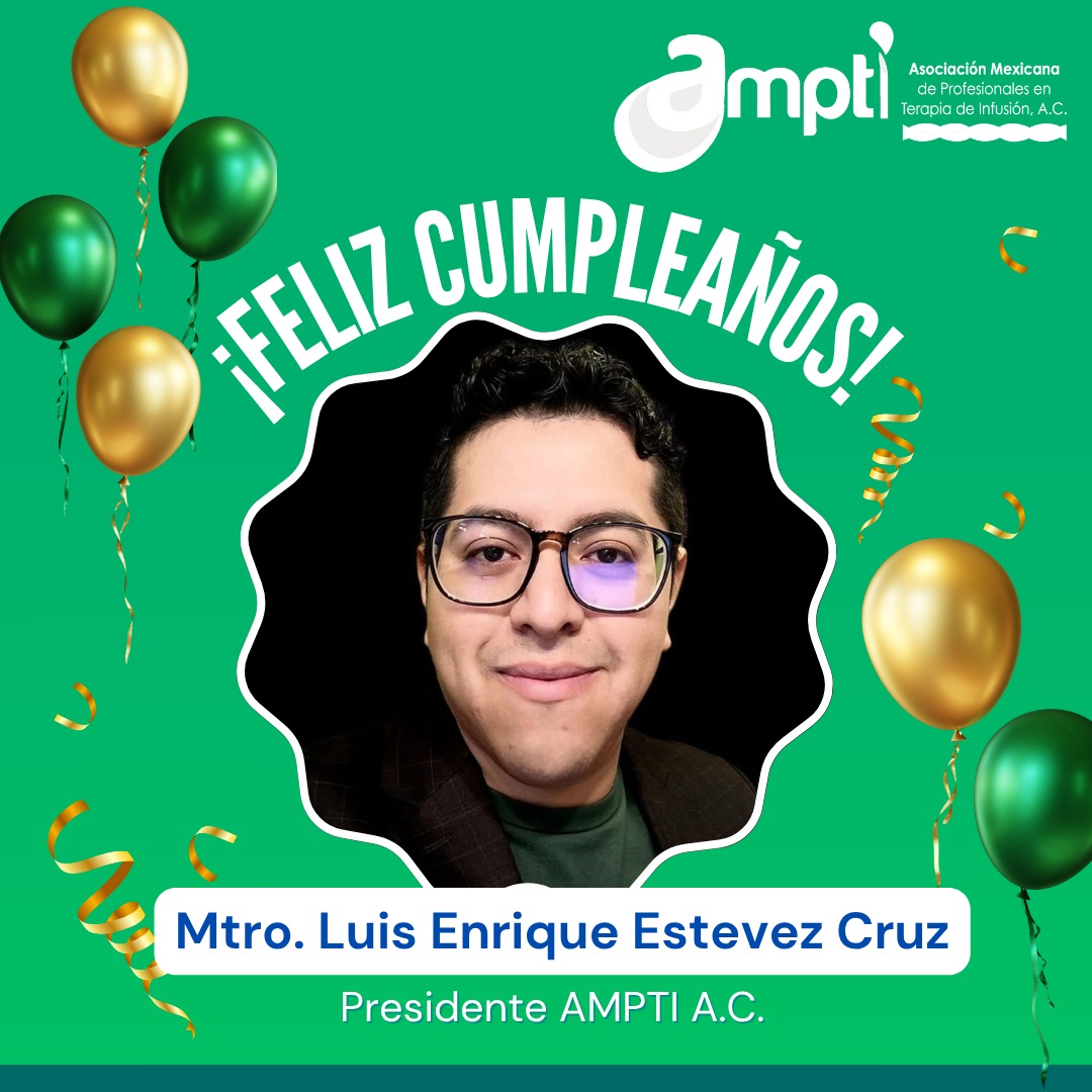 La Asociación Mexicana de Profesionales en Terapia de Infusión A.C. le desea un feliz cumpleaños al Mtro. Luis Enrique Estevez Cruz, Actual presidente de AMPTI A.C. 

Únete a nuestras felicitaciones 
#SomosAmpti #UnidosSomosMas