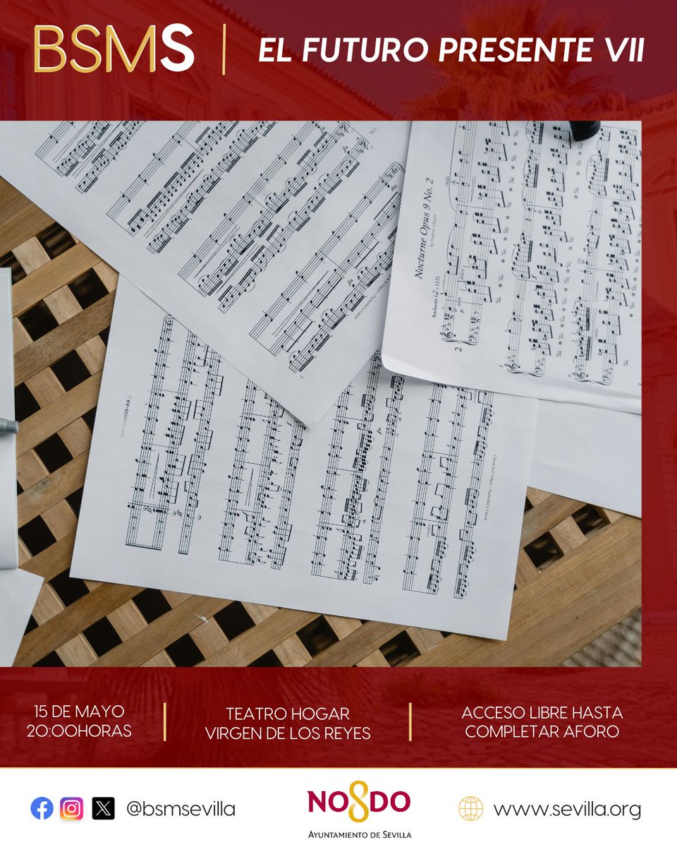 Banda Sinfónica Municipal de Sevilla (@bsmsevilla) on Twitter photo 🎶 Este jueves 15 de mayo a las 20:00h, la <a href="/BSMSevilla/">Banda Sinfónica Municipal de Sevilla</a> estrena obras de alumnos del 𝗖𝗼𝗻𝘀𝗲𝗿𝘃𝗮𝘁𝗼𝗿𝗶𝗼 𝗦𝘂𝗽𝗲𝗿𝗶𝗼𝗿 "𝗠𝗮𝗻𝘂𝗲𝗹 𝗖𝗮𝘀𝘁𝗶𝗹𝗹𝗼". VII edición de un proyecto único en España que une formación y profesionalidad. Les esperamos <a href="/Ayto_Sevilla/">Ayuntamiento de Sevilla</a> 🎶 Este jueves 15 de mayo a las 20:00h, la <a href="/BSMSevilla/">Banda Sinfónica Municipal de Sevilla</a> estrena obras de alumnos del 𝗖𝗼𝗻𝘀𝗲𝗿𝘃𝗮𝘁𝗼𝗿𝗶𝗼 𝗦𝘂𝗽𝗲𝗿𝗶𝗼𝗿 "𝗠𝗮𝗻𝘂𝗲𝗹 𝗖𝗮𝘀𝘁𝗶𝗹𝗹𝗼". VII edición de un proyecto único en España que une formación y profesionalidad. Les esperamos <a href="/Ayto_Sevilla/">Ayuntamiento de Sevilla</a>