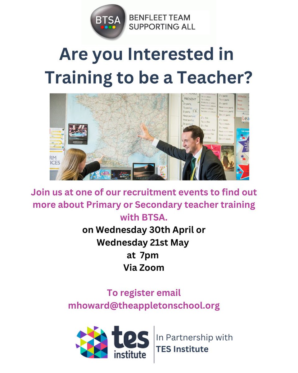Would you like to become a teacher in 2025/26? Join our online recruitment event on Wednesday 21st May at 7pm to find out more about BTSA teacher training programme