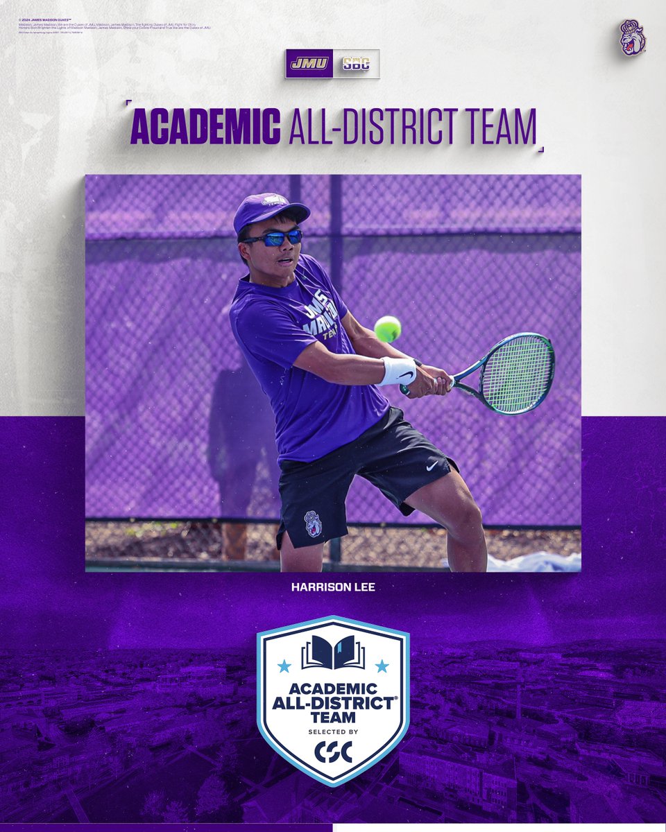 JMU Men's Tennis (@jmumtennis) on Twitter photo Excellence on both courts ππΎ
Congrats to Harrison Lee on being selected to the <a href="/CollSportsComm/">College Sports Communicators</a> Academic All-District Men's Tennis Team for the first time in his career.
π° tinyurl.com/2a7f72mw
#GoDukes Excellence on both courts ππΎ
Congrats to Harrison Lee on being selected to the <a href="/CollSportsComm/">College Sports Communicators</a> Academic All-District Men's Tennis Team for the first time in his career.
π° tinyurl.com/2a7f72mw
#GoDukes