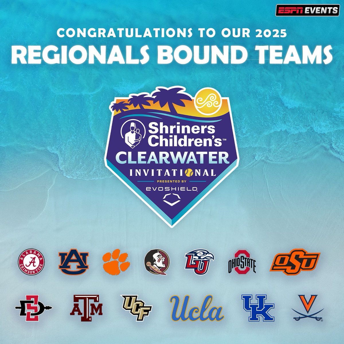 Congratulations to our 2025 participants for making it to the NCAA Softball Tournament Regionals! The road starts in Clearwater!!!

#ClearwaterInvite