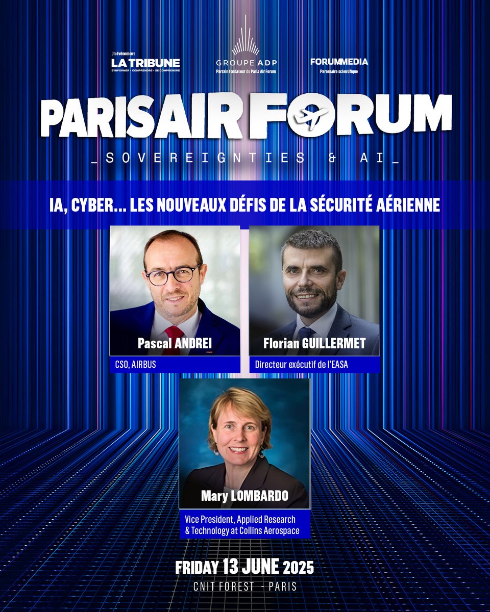 La Tribune Evénements (@latribuneevents) on Twitter photo ✈️ IA, cyber... les défis de la sécurité aérienne
Avions connectés, erreurs IA, cyberattaques… Comment garantir la sécurité aérienne ?
📅 13 juin au CNIT Forest à Paris
👉 Inscrivez-vous ici : parisairforum.vimeet.events/fr/question/844
#ParisAirForum #SécuritéAérienne #Cybersécurité #IA
<a href="/embraer/">Embraer</a> ✈️ IA, cyber... les défis de la sécurité aérienne
Avions connectés, erreurs IA, cyberattaques… Comment garantir la sécurité aérienne ?
📅 13 juin au CNIT Forest à Paris
👉 Inscrivez-vous ici : parisairforum.vimeet.events/fr/question/844
#ParisAirForum #SécuritéAérienne #Cybersécurité #IA
<a href="/embraer/">Embraer</a>