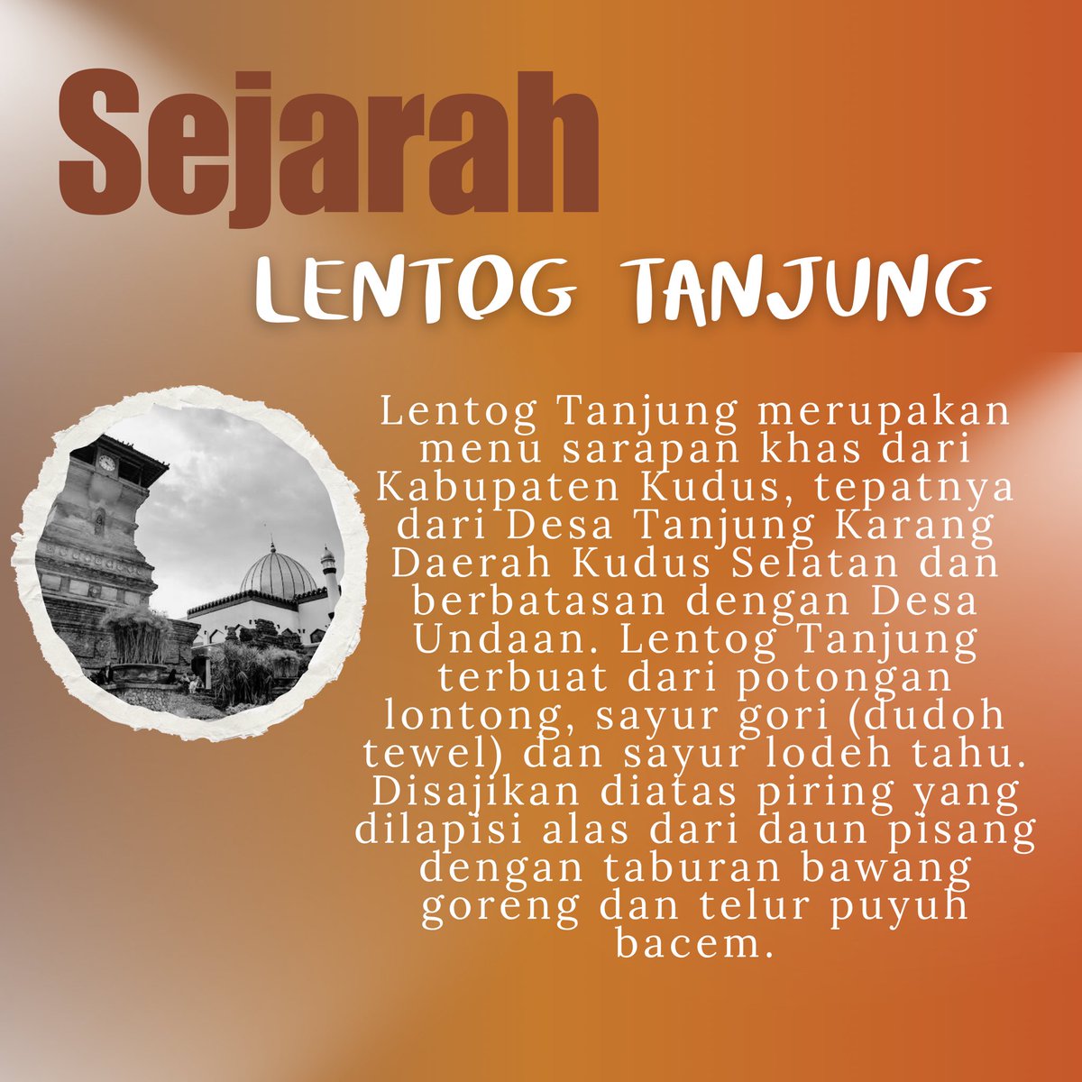 HMJITPUMM's tweet photo. [MAKASI]

Halo sobat pangan!👋🏻
Pernah mendengar tentang Lentog Tanjung? 
Lentog tanjung adalah makanan legendaris khas Kudus dengan cita rasa tradisional yang menggugah selera. 

Yuk slide ke samping untuk mengetahui informasi mengenai lentog tanjung https://t.co/pNnjw1K3mj