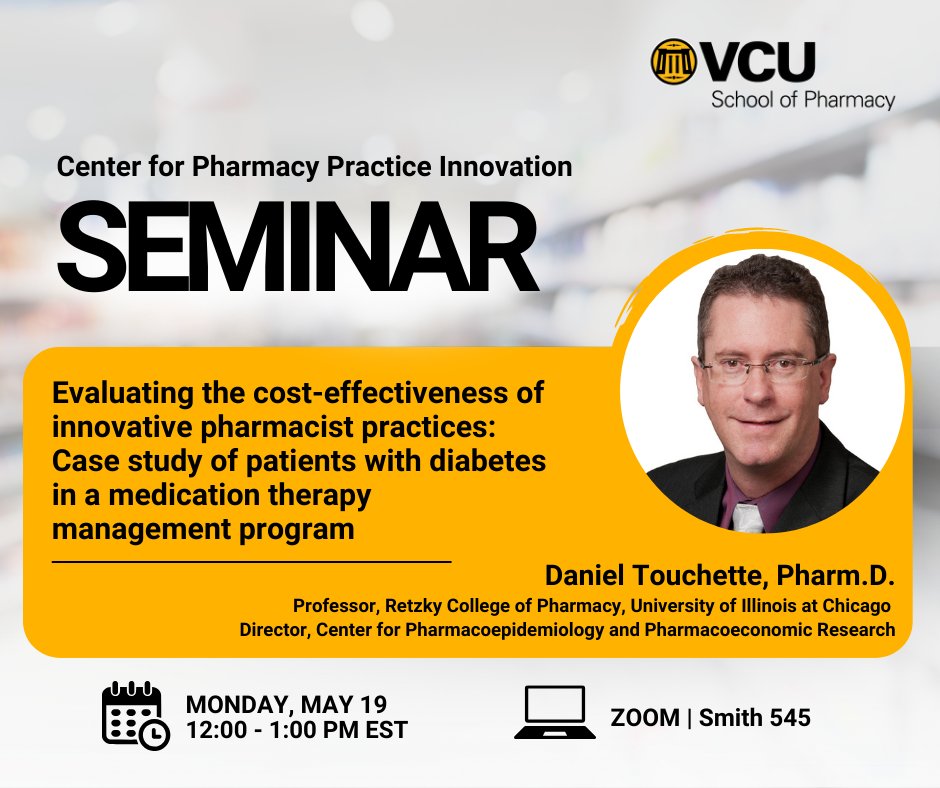 Center for Pharmacy Practice Innovation (@vcupharmacycppi) on Twitter photo Join our next CPPI Seminar with guest speaker Daniel Touchette, Pharm.D., from <a href="/UICPharm/">UIC Retzky College of Pharmacy</a>.
May 19, at 12 p.m. EST | Virtual
Free CE!!
Register: cppi.pharmacy.vcu.edu/seminars/ Join our next CPPI Seminar with guest speaker Daniel Touchette, Pharm.D., from <a href="/UICPharm/">UIC Retzky College of Pharmacy</a>.
May 19, at 12 p.m. EST | Virtual
Free CE!!
Register: cppi.pharmacy.vcu.edu/seminars/
