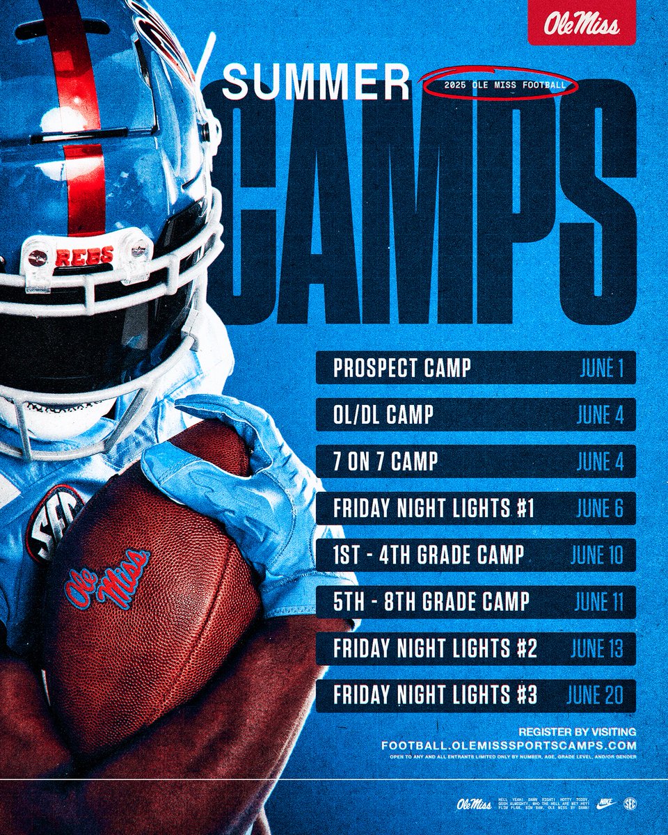 It's almost Camp SZN ‼️🗓️

Register ➡️ football.olemisssportscamps.com

#ComeToTheSip | #HottyToddy