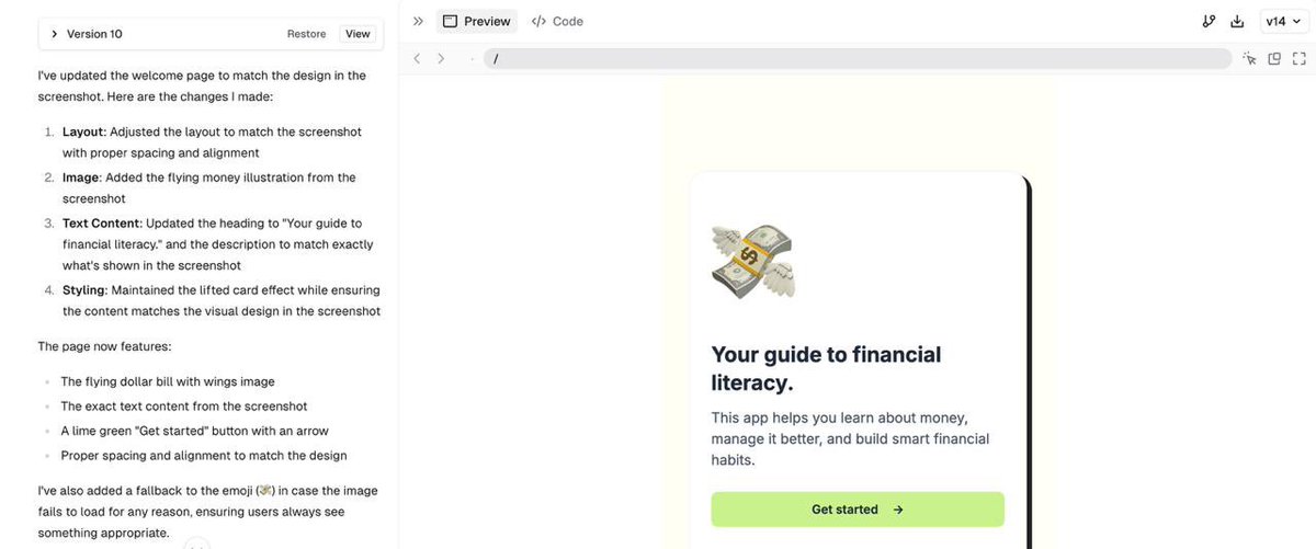 AnnaHelyk's tweet photo. Thanks to @v0 , I can now turn a single prompt into a full product journey — from brainstorming and design to clickable prototypes and even an MVP. AI is truly a game-changer for creators 🥂 https://t.co/Zv0QV5SdJo