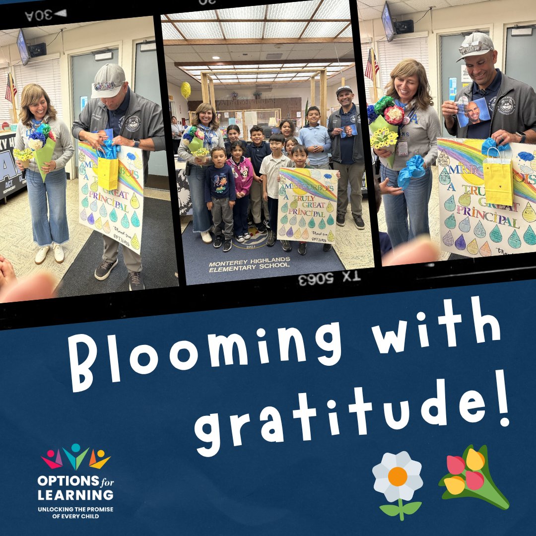 🌟 ICYMI! During Teacher Appreciation Week, students from Options for Learning's site at Monterey Highlands Elementary School presented their amazing principals with flowerpots, heartfelt messages, and handmade posters full of love! 💐📚✨
A big thank-you to the incredible
