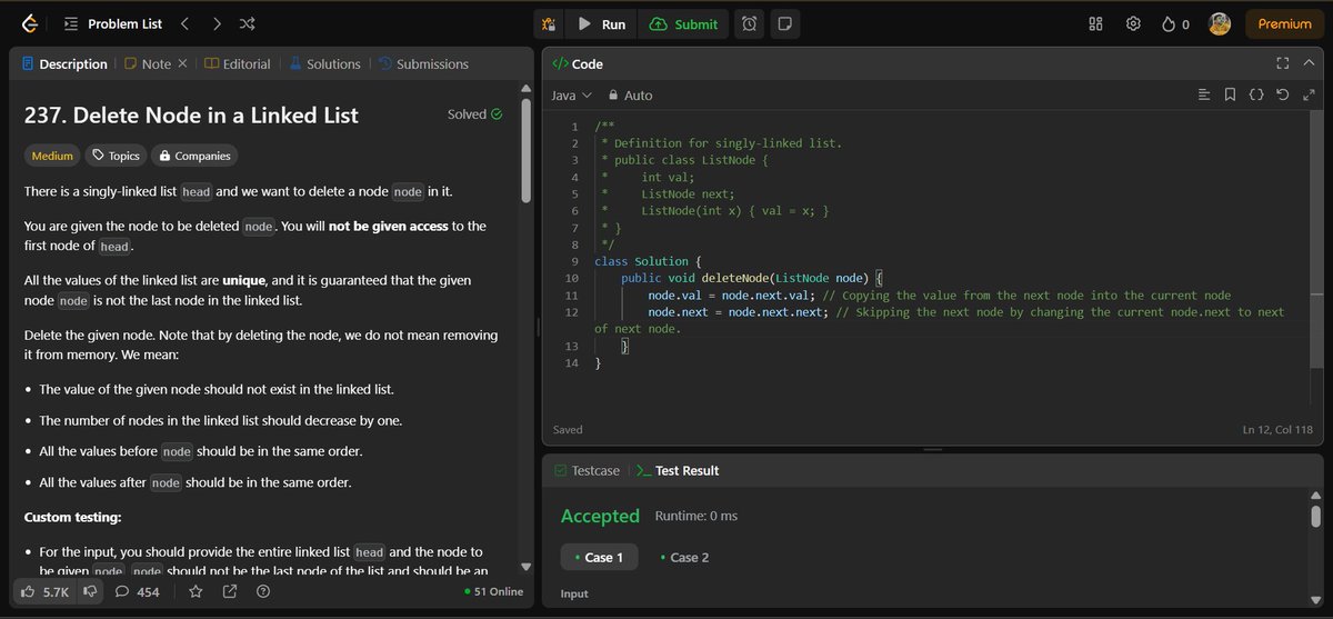 CipherArnav's tweet image. DAY-133 &quot; Delete Node in a Linked List &quot;