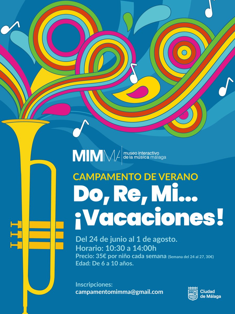 Museo Interactivo de la Música - Málaga (@mimma_malaga) on Twitter photo ¡El campamento musical del MIMMA vuelve este verano!
🚀 Si buscas una experiencia divertida para tus hijos, ¡no busques más! Aprenderán sobre música de forma práctica y creativa.
¡Inscripciones abiertas! campamentomimma@gmail.com
#mimmamuseo #seruegatocar #pleaseplay ¡El campamento musical del MIMMA vuelve este verano!
🚀 Si buscas una experiencia divertida para tus hijos, ¡no busques más! Aprenderán sobre música de forma práctica y creativa.
¡Inscripciones abiertas! campamentomimma@gmail.com
#mimmamuseo #seruegatocar #pleaseplay