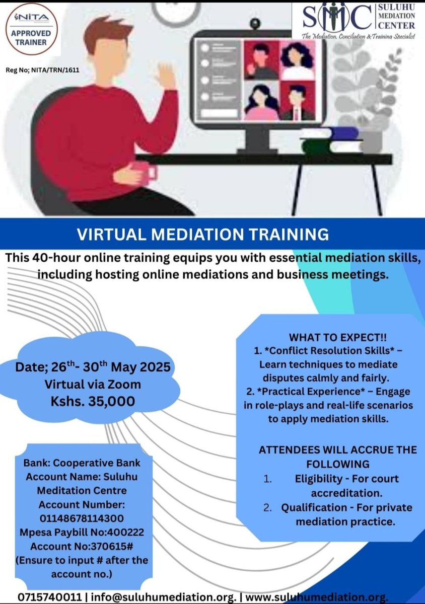Desirous of training to become a professional mediator? Join our upcoming class and get this item ticked.. .book your slot today!
