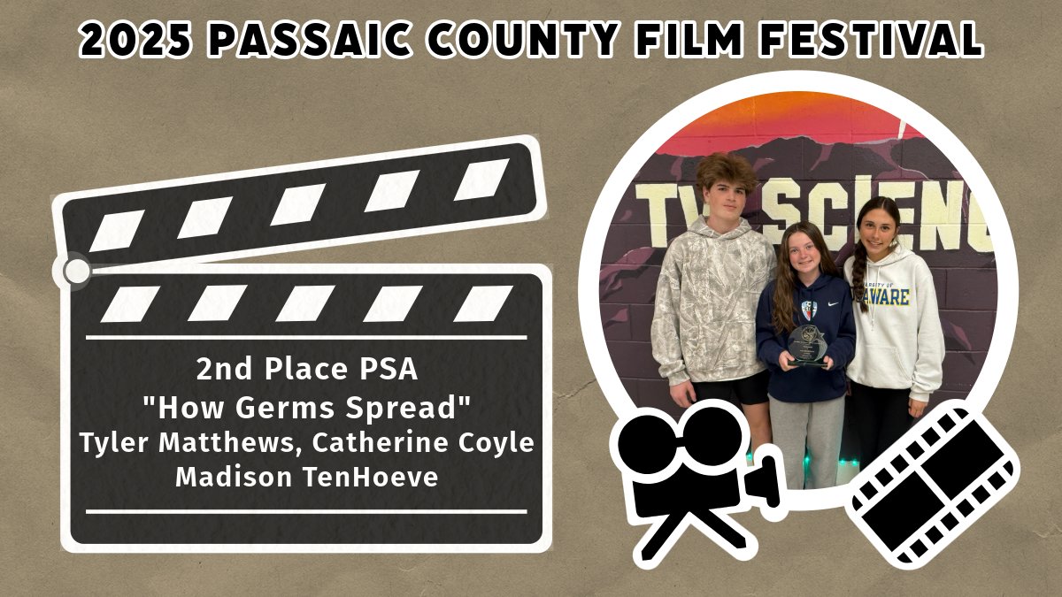 Congrats to our TV Science students who won at this year's Passaic County Film Festival! WMHS had the top music video for the second year in a row and had two videos tie for 2nd Place PSA!  #WMHometownPride