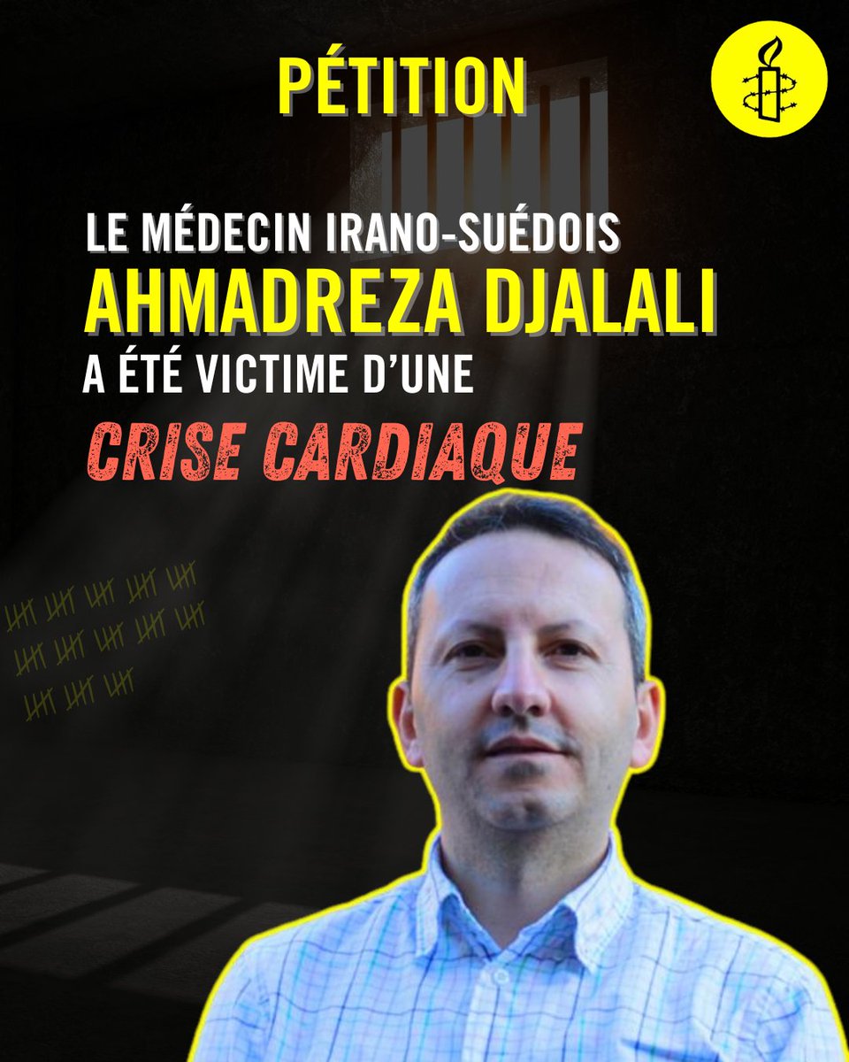 Amnesty Belgique FR ✊ (@amnestybe) on Twitter photo Ahmadreza #Djalali a eu une crise cardiaque à la prison d’Evin en #Iran
Il a attendu 3h avant d’être soigné
Il lui faut des soins urgents et doit être libéré !
👉 amnesty.be/urgent-ahmadre…
📢
<a href="/SwedishPM/">Ulf Kristersson</a> <a href="/BelgiumMFA/">🇧🇪 Belgium MFA</a> <a href="/prevotmaxime/">Maxime PREVOT</a>
#BringDjalaliHome ! Ahmadreza #Djalali a eu une crise cardiaque à la prison d’Evin en #Iran
Il a attendu 3h avant d’être soigné
Il lui faut des soins urgents et doit être libéré !
👉 amnesty.be/urgent-ahmadre…
📢
<a href="/SwedishPM/">Ulf Kristersson</a> <a href="/BelgiumMFA/">🇧🇪 Belgium MFA</a> <a href="/prevotmaxime/">Maxime PREVOT</a>
#BringDjalaliHome !