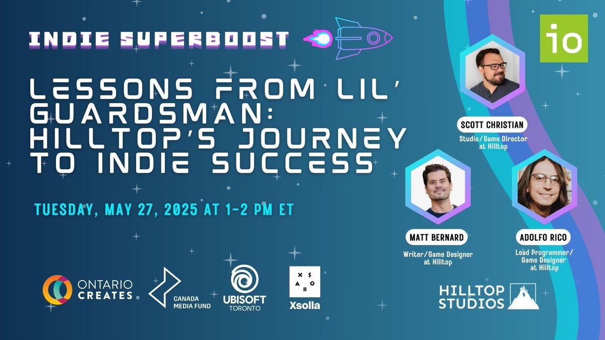 How do you build a hit as an indie studio 🎮?

This month's ISB talk will feature <a href="/PlayHilltop/">HilltopGames</a> discussing their acclaimed indie hit, Lil Guardsman! Hear from Scott, Adolfo and Matt about their road to success from start to finish 🚀

🗓️MAY 27 - bit.ly/isb-hilltop