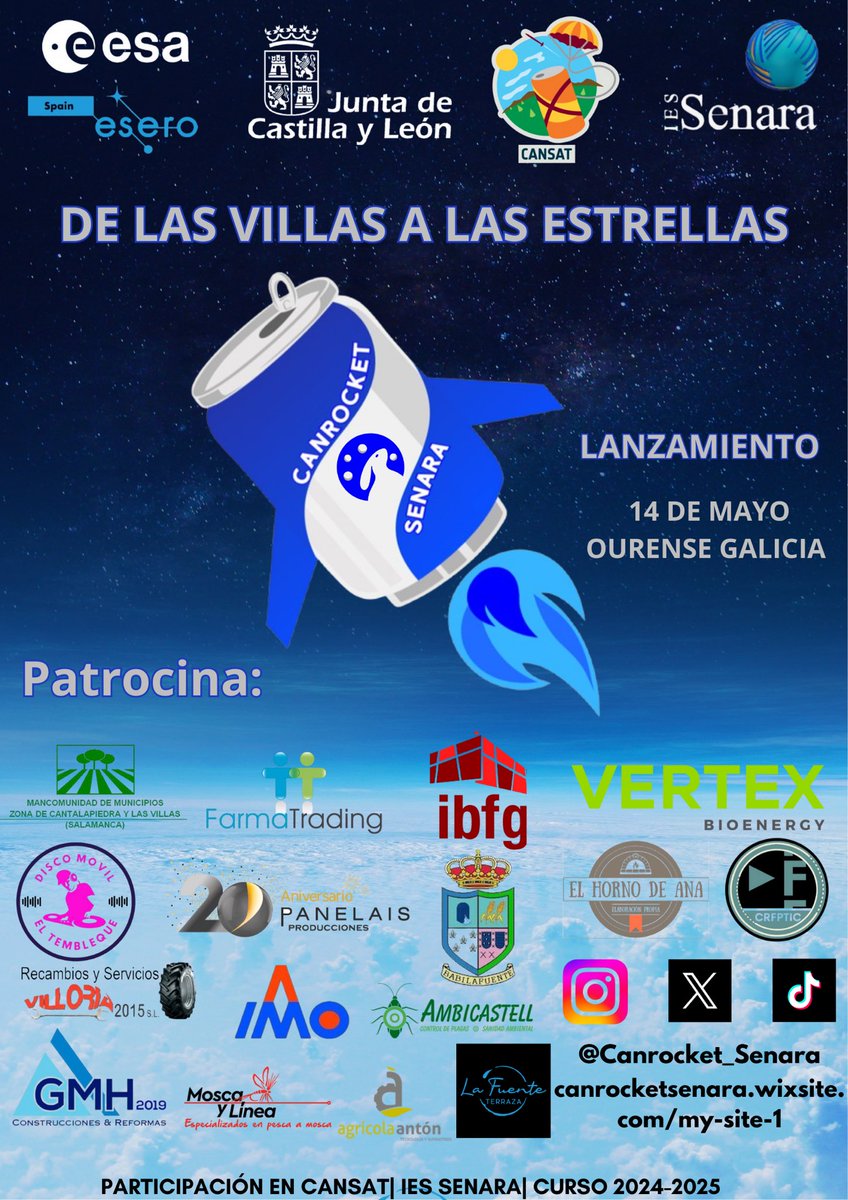 Canrocket (@canrocket_senar) on Twitter photo Mañana a las 9:15-9-25 directo del lanzamiento en Instagram <a href="/InstitutoSenara/">InstitutoSenara</a>
<a href="/vmbaez/">Víctor Manuel Báez</a> <a href="/educacyl/">Educación JCyL</a> #cansat_jcy #Pie_cansat
<a href="/EseroSp/">ESERO Spain</a> <a href="/esa/">European Space Agency</a> #innovajcyl #pietic
#formacionjcyl <a href="/crfptic/">CRFPTIC</a> <a href="/ibfg_es/">IBFG</a>
<a href="/Farmatrading/">Farmatrading</a> <a href="/cfiesalamanca/">CFIE SALAMANCA</a> Mañana a las 9:15-9-25 directo del lanzamiento en Instagram <a href="/InstitutoSenara/">InstitutoSenara</a>
<a href="/vmbaez/">Víctor Manuel Báez</a> <a href="/educacyl/">Educación JCyL</a> #cansat_jcy #Pie_cansat
<a href="/EseroSp/">ESERO Spain</a> <a href="/esa/">European Space Agency</a> #innovajcyl #pietic
#formacionjcyl <a href="/crfptic/">CRFPTIC</a> <a href="/ibfg_es/">IBFG</a>
<a href="/Farmatrading/">Farmatrading</a> <a href="/cfiesalamanca/">CFIE SALAMANCA</a>