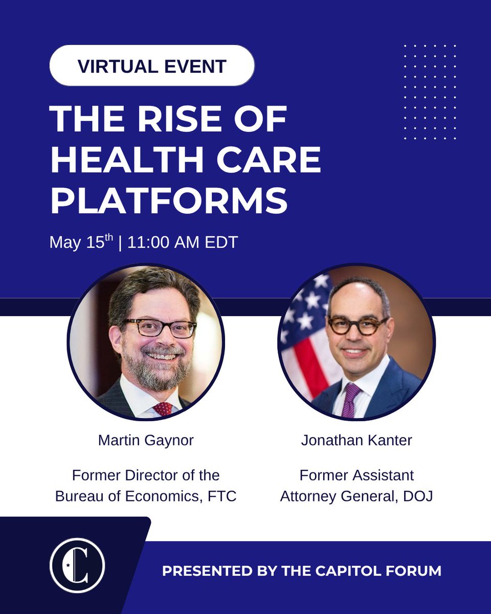 📢 Join us Thursday, May 15th, at 11am EDT!

Hear from speakers Jonathan Kanter, former Assistant AG for Antitrust at the DOJ, and Martin Gaynor, a Carnegie Mellon University professor and former Director of the Bureau of Economics at the FTC.

RSVP: register.gotowebinar.com/register/25689…