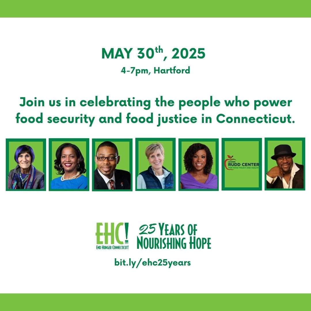 🏆 Join us May 30 to celebrate 25 Years of Nourishing Hope—and honor leaders, advocates &amp; changemakers fueling food justice in CT! 💚

📍 Hartford Marriott Downtown | 4–7pm
🎟️ Tickets: bit.ly/ehc25years
#EndHungerCT #FoodJustice #CTEvents #AwardCelebration
