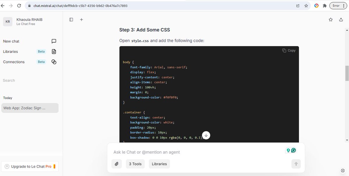 rha82560's tweet photo. 💯 I've been working with Le Chat today, and I was surprised by this multilingual conversational assistant's multitasking capabilities. I asked it to create a web app, and it outlined all the steps I should follow in different coding languages.
@alx_africa #ALX_AISK https://t.co/uiqZxfmdGe