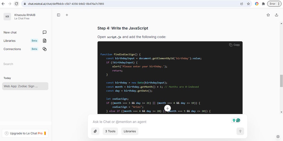 rha82560's tweet photo. 💯 I've been working with Le Chat today, and I was surprised by this multilingual conversational assistant's multitasking capabilities. I asked it to create a web app, and it outlined all the steps I should follow in different coding languages.
@alx_africa #ALX_AISK https://t.co/uiqZxfmdGe