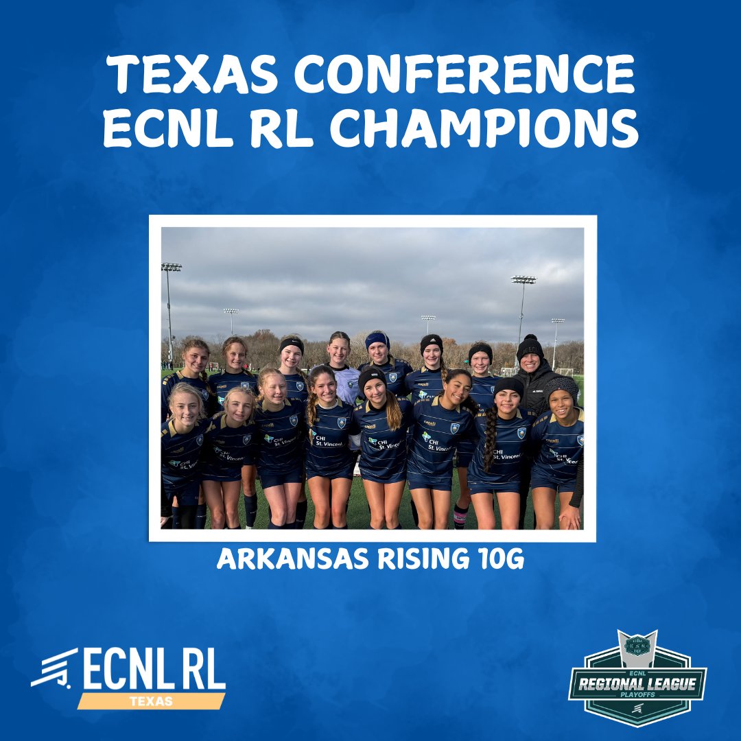 Arkansas Rising 2010G ECNL- RL (@ar_rising10g) on Twitter photo Texas Conference Champs!
We earned our spot in the ECNL RL South Playoffs by leaning into each other all season long. Just the next step - for this group, for each other, for what's next. #LeadersPlayHere #AlwaysRising <a href="/arkansasrising/">Arkansas Rising Soccer</a> <a href="/CHIStVincent/">CHI St. Vincent</a> Texas Conference Champs!
We earned our spot in the ECNL RL South Playoffs by leaning into each other all season long. Just the next step - for this group, for each other, for what's next. #LeadersPlayHere #AlwaysRising <a href="/arkansasrising/">Arkansas Rising Soccer</a> <a href="/CHIStVincent/">CHI St. Vincent</a>