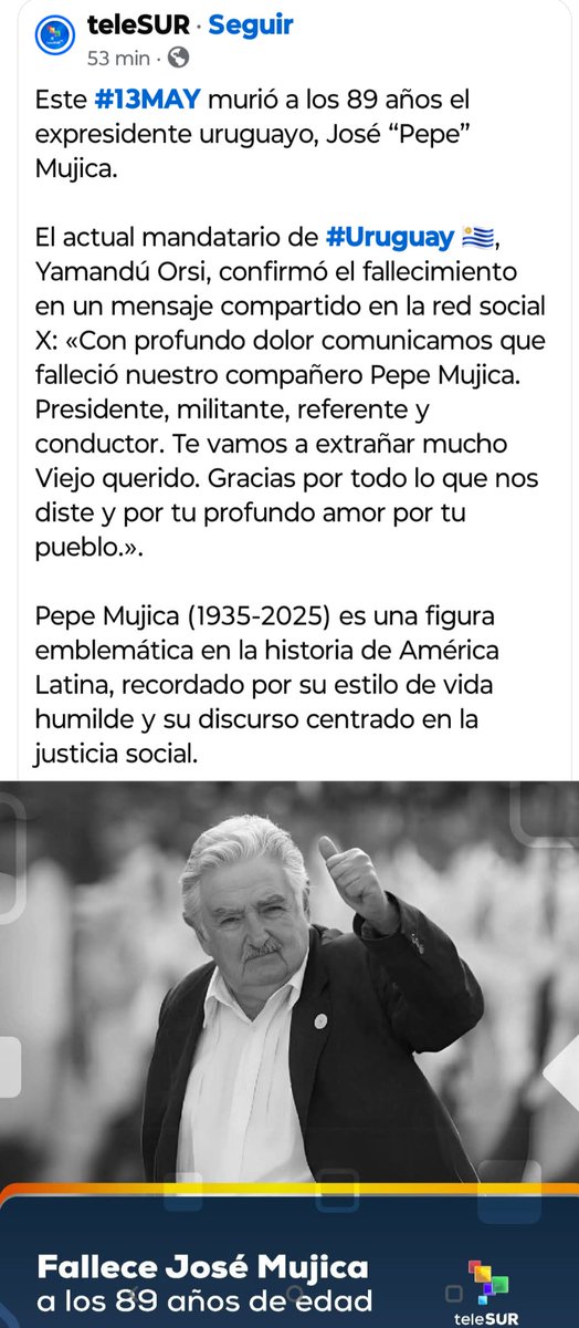 Talía González (@taliagonzlez42) on Twitter photo Hasta siempre Pepe Mujica. 
Luchador histórico de #AméricaLatina Hasta siempre Pepe Mujica. 
Luchador histórico de #AméricaLatina