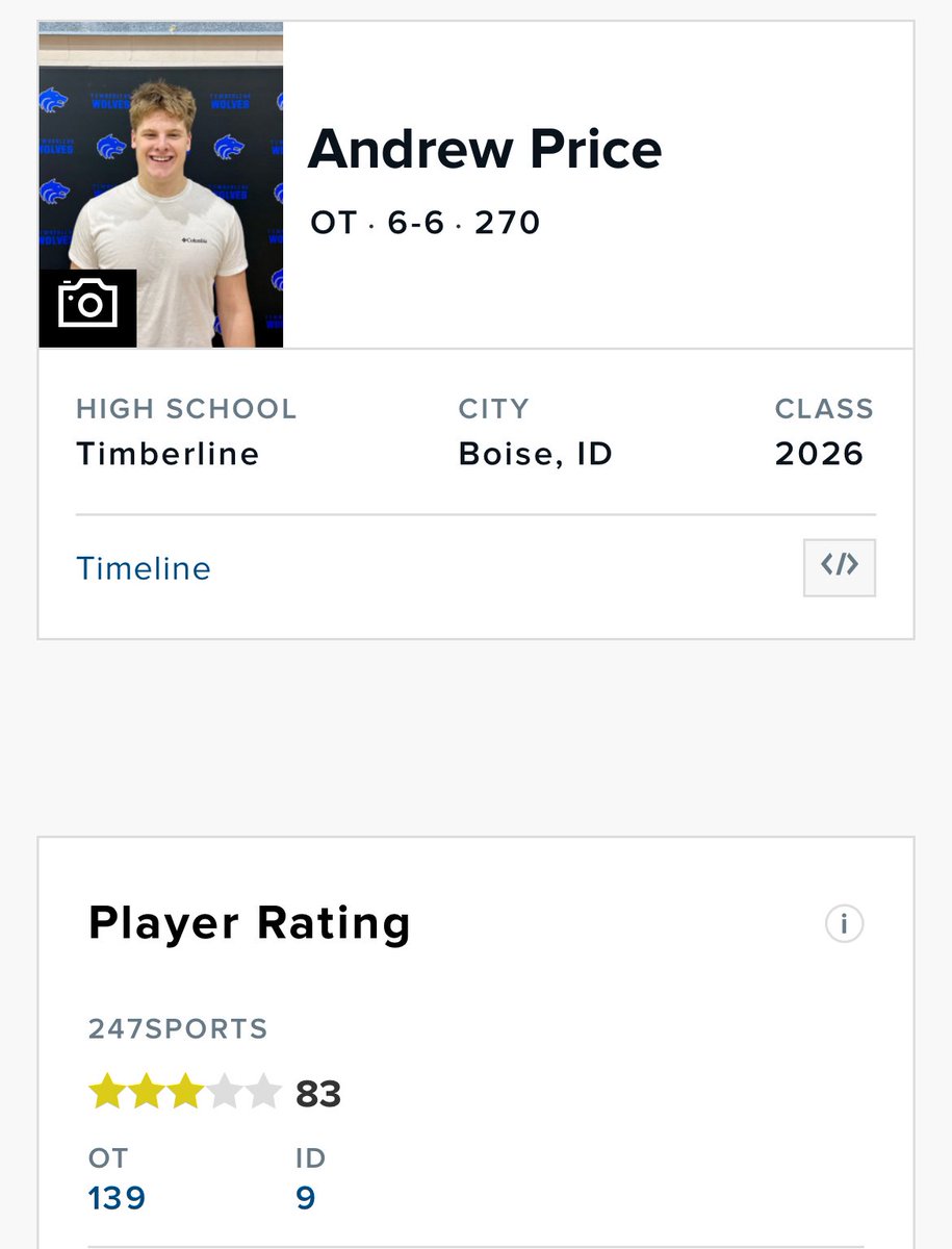 Andrew Price (@75andrew_price) on Twitter photo Exited to be a new 3⭐️ Thank God for this opportunity <a href="/BrandonHuffman/">Brandon Huffman</a> <a href="/Tline_Fball/">Timberline Wolves Football</a> Exited to be a new 3⭐️ Thank God for this opportunity <a href="/BrandonHuffman/">Brandon Huffman</a> <a href="/Tline_Fball/">Timberline Wolves Football</a>