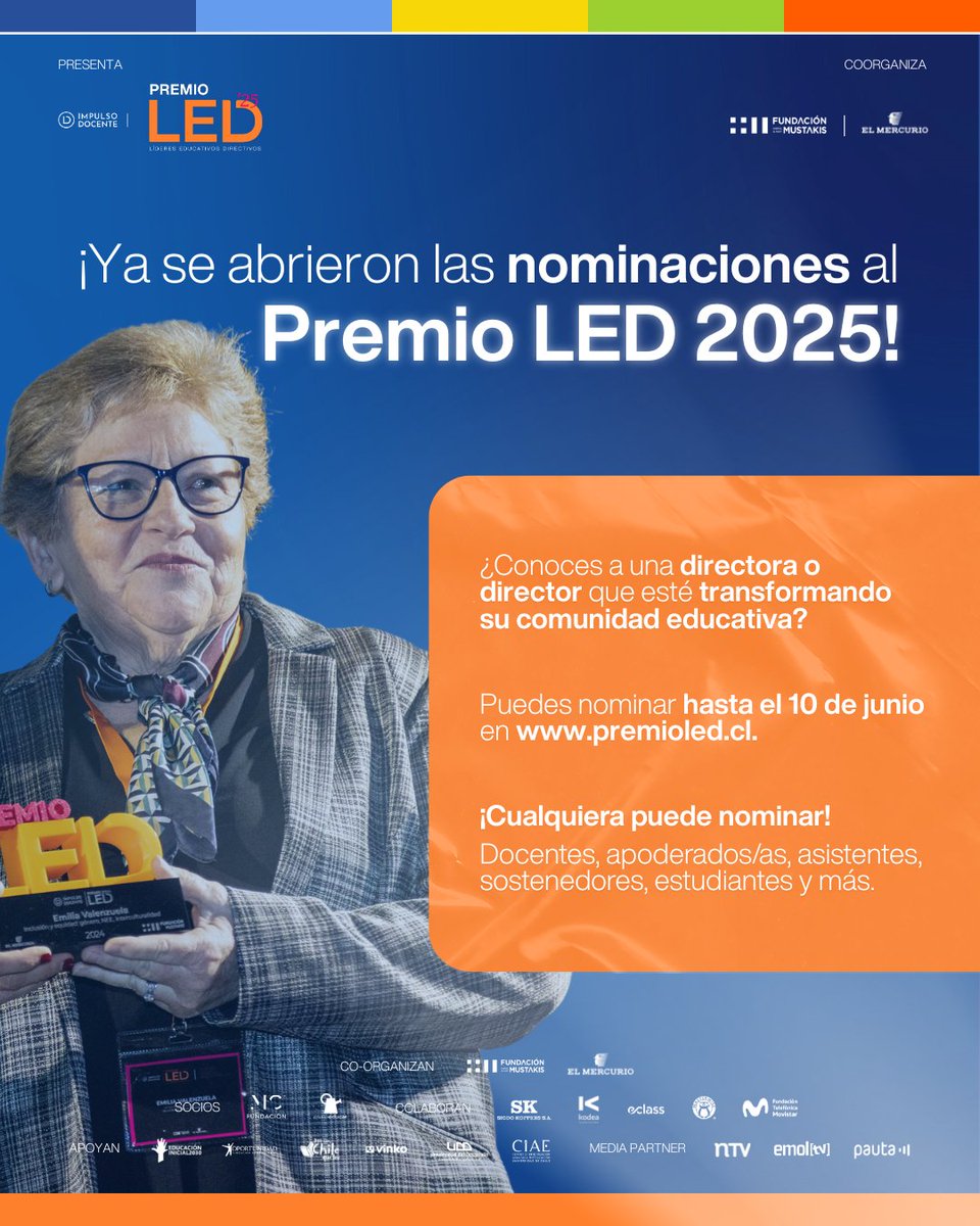 🎉 ¡Ya se abrieron las nominaciones al Premio LED 2025!
¿Conoces a una directora o director que esté transformando su comunidad educativa con compromiso, visión y liderazgo?

 📢 ¡Es momento de postularlo/a!

 🌐 Postula en lnkd.in/eAJGxC_3