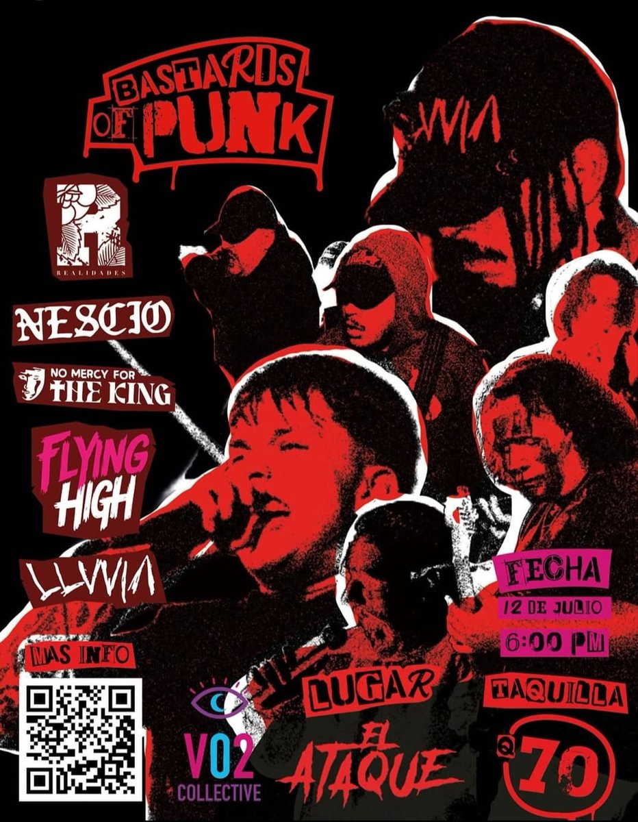 Próximo show:
📆 Sábado 12 de Julio
📍 El Ataque (Ruta 1 3-63 Villa Paula z.4, Ciudad de Guatemala)
🎟️ Pre-Venta Q60 2xQ100
⏰ 6:00 pm

Compra tus entradas por DM a <a href="/v02collective/">V02 Collective</a> ! Nos vemos! ⚓
Link:
instagram.com/v02collective/