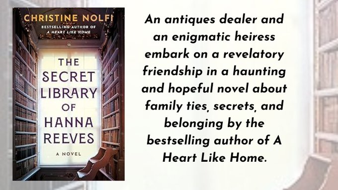 womenwriters (@womenwriters) on Twitter photo An antiques dealer and an enigmatic heiress embark on a revelatory friendship in a haunting and hopeful novel about family ties, secrets, and belonging by the bestselling author of A Heart Like Home.
<a href="/christinenolfi/">Christine Nolfi</a>
amazon.com/Secret-Library… An antiques dealer and an enigmatic heiress embark on a revelatory friendship in a haunting and hopeful novel about family ties, secrets, and belonging by the bestselling author of A Heart Like Home.
<a href="/christinenolfi/">Christine Nolfi</a>
amazon.com/Secret-Library…