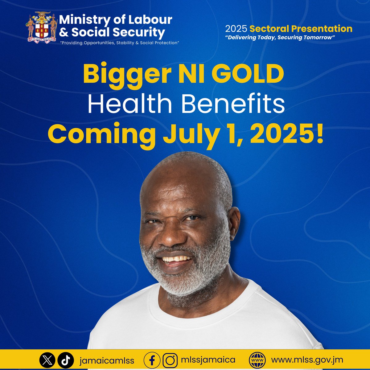 #2025SectoralPresentation : Bigger NI GOLD Health Benefits Coming July 1, 2025

 #SectoralDebate #DeliveringTodaySecuringTomorrow #PearnelCharlesJr #JamaicaLabourAndSocialSecurity #JISNews #PBCJamaica #MLSSJamaica #NIS #NISIncrease #NIGOLD