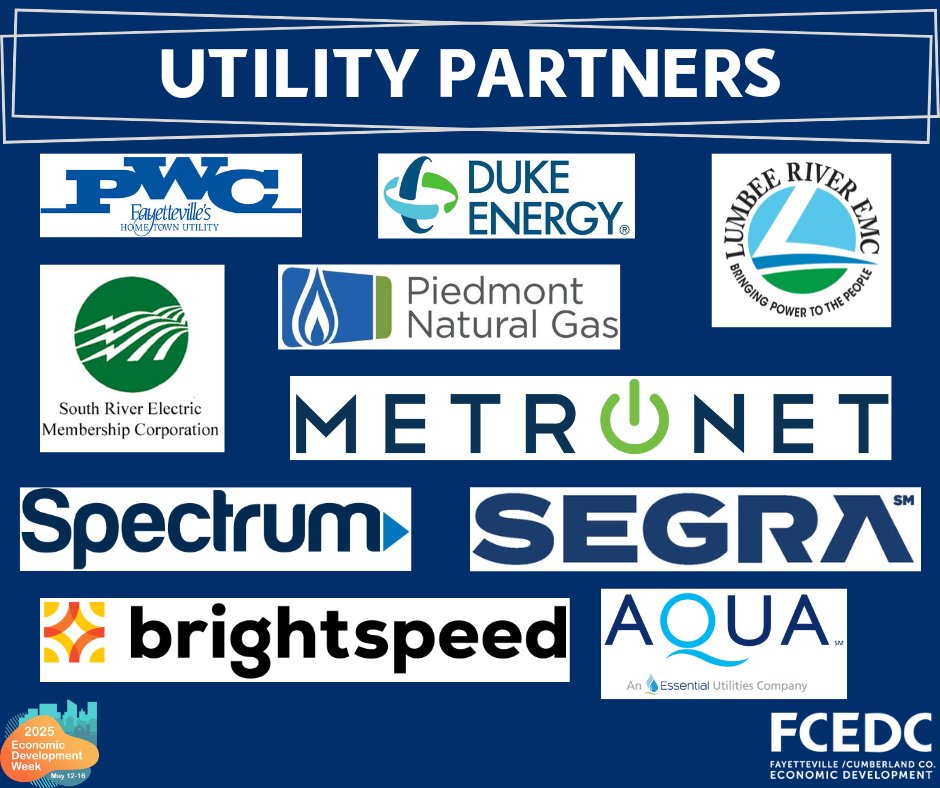 Today, we would like to highlight our local utility partners that work with us daily to ensure all projects considering Fayetteville and Cumberland County have the capacity they need. Thank you for all that you do! #EconDevWeek