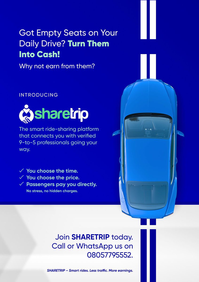 sharetripng's tweet photo. @hypetribeng Driving from Egbeda to Ikeja daily? Share your empty seats and let passengers cover 100% of your fuel costs. No extra work – just smarter commuting!" We have 10 verified passengers waiting! https://t.co/OECU4gRtiR