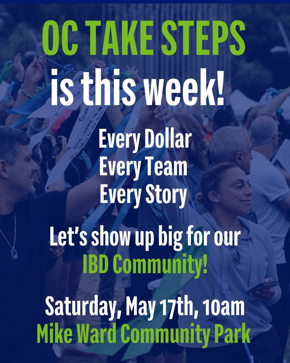 VoiceForIBD (@voiceforibd) on Twitter photo The countdown is on….
The <a href="/CrohnsColitisFn/">Crohn's & Colitis Foundation</a> Take Steps #OC walk is THIS wknd in #Irvine Your support fuels critical #IBD #research #education & #patient #resources Every 💵 matters.
Will you help me hit my goal? 👇🏼
🔗 takesteps.crohnscolitisfoundation.org/participant/Ro…
#IBD #Crohns #UC #IBDCures The countdown is on….
The <a href="/CrohnsColitisFn/">Crohn's & Colitis Foundation</a> Take Steps #OC walk is THIS wknd in #Irvine Your support fuels critical #IBD #research #education & #patient #resources Every 💵 matters.
Will you help me hit my goal? 👇🏼
🔗 takesteps.crohnscolitisfoundation.org/participant/Ro…
#IBD #Crohns #UC #IBDCures