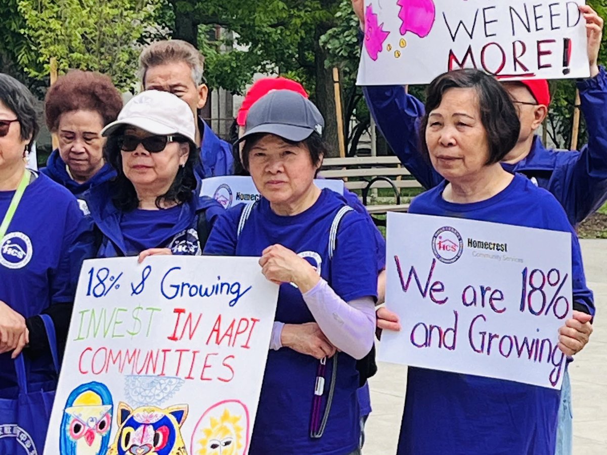 HCS_Homecrest's tweet photo. This morning, Homecrest joined the @cacf-led #18PercentAndGrowing rally in Bensonhurst to demand a fair and equitable city budget for AAPI
New Yorkers. So many powerful speeches today, including one from our very own President &amp; CEO, @wai_yee_chan calling for justice and equity! https://t.co/8Mcsg1dcng