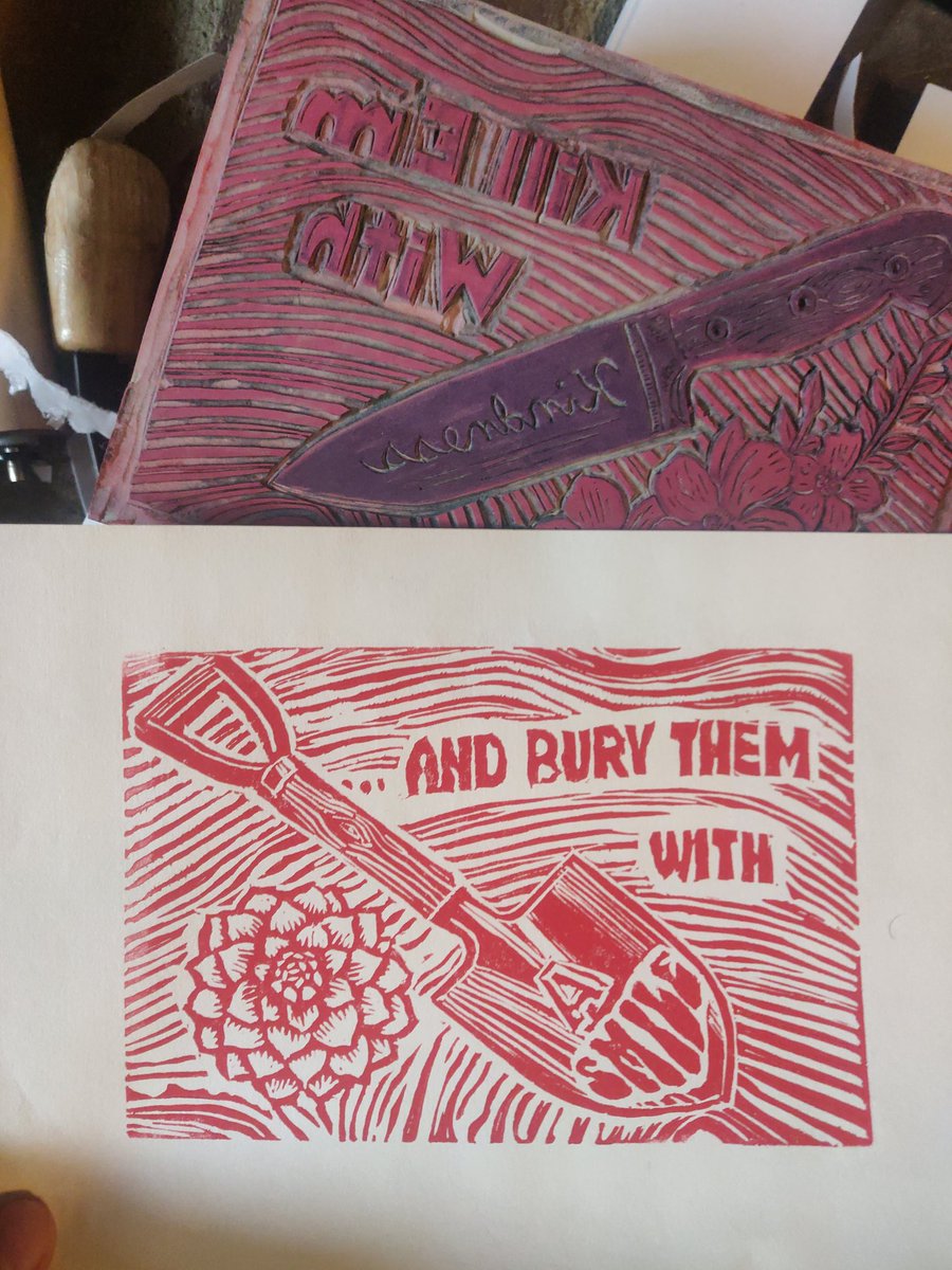 tmr_makes's tweet image. There is a mystery printmaker out there that built off the kindness print. I might do a variation print in a different color for a few more serinditpy hides. The shovel was found on my birthday taped to utility box I sometimes put prints on, lol. Unexpected and weird for the win.