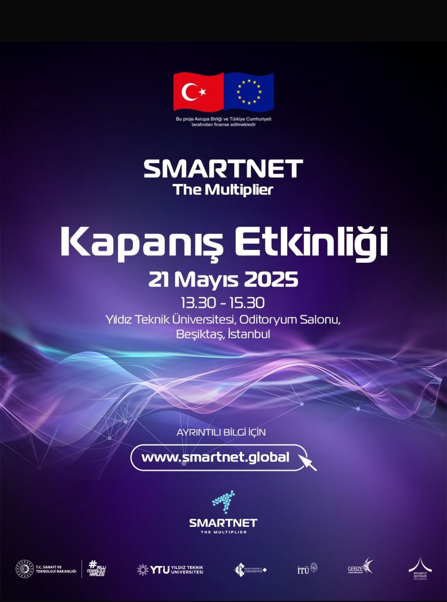 SMARTNETglobal's tweet image. SMARTNET, Türkiye’nin teknoloji girişimciliği vizyonuna güçlü katkılar sağladı! 3 yıllık yolculuk, AI tabanlı ağlar ve yüzlerce girişimciyle şekillendi.

Kapanış Etkinliğimizde bize katılın!
21 Mayıs 2025 | YTÜ Oditoryum, İstanbul
Detay ve kayıt: portal.smartnet.global/2025/05/08/clo…