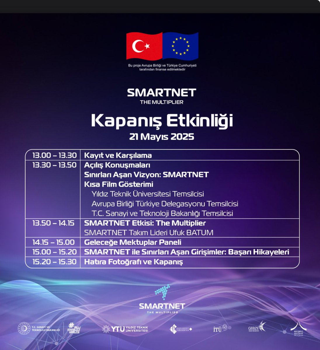 SMARTNETglobal's tweet image. SMARTNET, Türkiye’nin teknoloji girişimciliği vizyonuna güçlü katkılar sağladı! 3 yıllık yolculuk, AI tabanlı ağlar ve yüzlerce girişimciyle şekillendi.

Kapanış Etkinliğimizde bize katılın!
21 Mayıs 2025 | YTÜ Oditoryum, İstanbul
Detay ve kayıt: portal.smartnet.global/2025/05/08/clo…