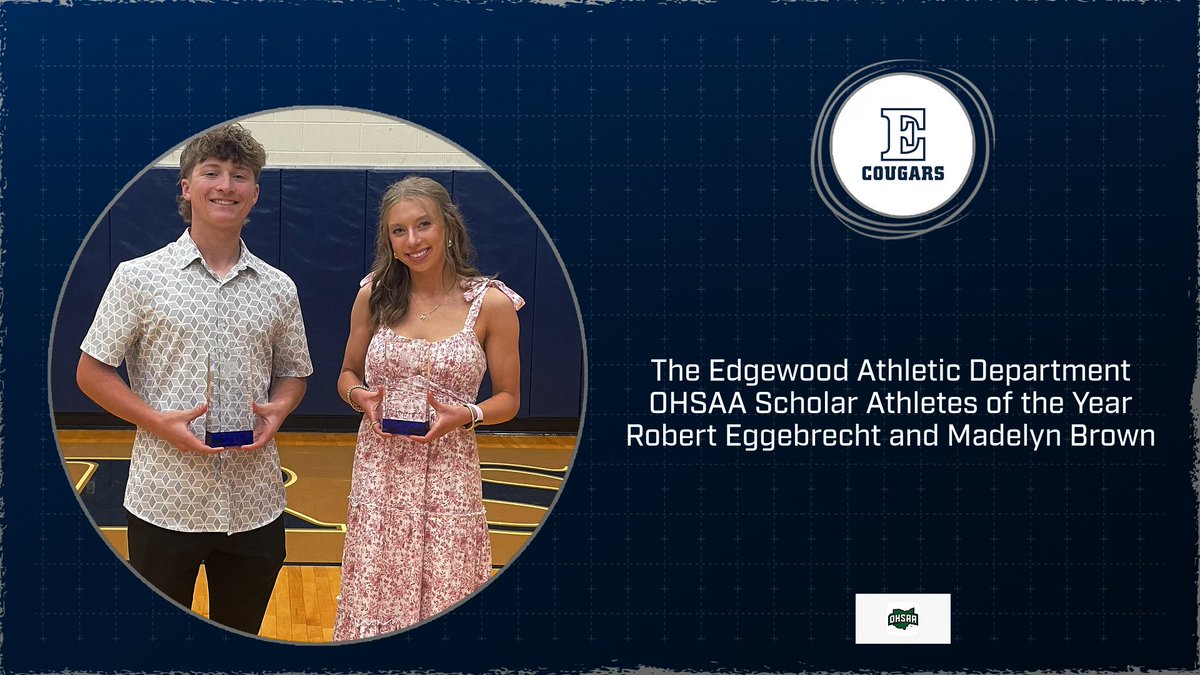 Big shoutout to Edgewood Athletics' OHSAA Scholar Athletes of the Year: Robert Eggebrecht and Madelyn Brown! Your hard work and dedication are truly inspiring. #ScholarAthletes #THEEDGE @swblsports @ohsaasports @edgewoodathlet1