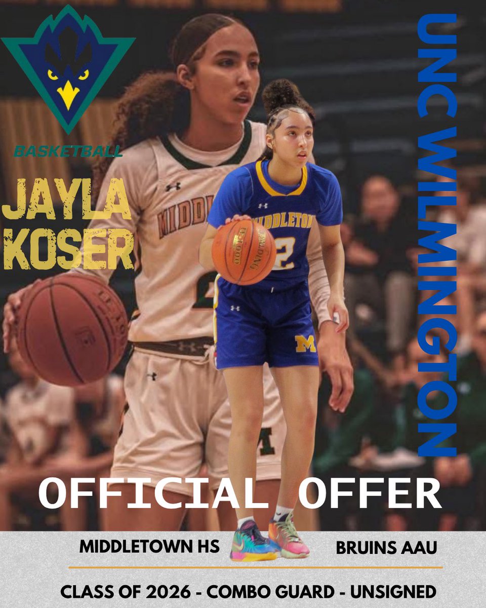 Jayla Koser (@jayla_koser) on Twitter photo After a great phone call with <a href="/_WoodsWay/">Nicole Woods</a>, I’m excited to announce that I received a D1 offer from <a href="/uncwwbb/">UNCW Women's Basketball</a> to continue my athletic and academic career! Thank you for this opportunity! <a href="/WPABruinsAAU/">WPABruinsAAU</a> <a href="/WPABruins2026/">WPA Bruins UAA 2026</a> <a href="/KPannell71/">“KP”</a> <a href="/mtown_gbb/">Middletown Girls Basketball</a> <a href="/recruitme_tv/">@recruitme_tv</a> <a href="/majorprepllc/">Bryan Majors</a> After a great phone call with <a href="/_WoodsWay/">Nicole Woods</a>, I’m excited to announce that I received a D1 offer from <a href="/uncwwbb/">UNCW Women's Basketball</a> to continue my athletic and academic career! Thank you for this opportunity! <a href="/WPABruinsAAU/">WPABruinsAAU</a> <a href="/WPABruins2026/">WPA Bruins UAA 2026</a> <a href="/KPannell71/">“KP”</a> <a href="/mtown_gbb/">Middletown Girls Basketball</a> <a href="/recruitme_tv/">@recruitme_tv</a> <a href="/majorprepllc/">Bryan Majors</a>