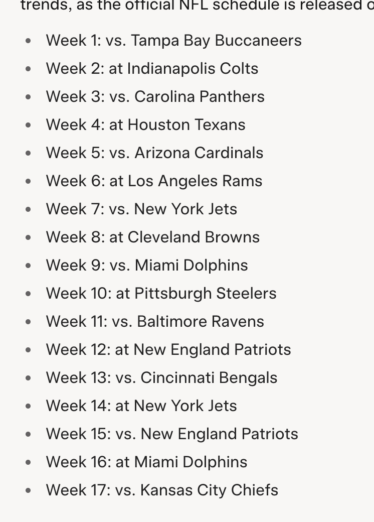BILLSWstrnCmd's tweet image. I asked Super Grok to predict the Bills schedule.  I think there's NO WAY the Bills/Chiefs is Week 17.