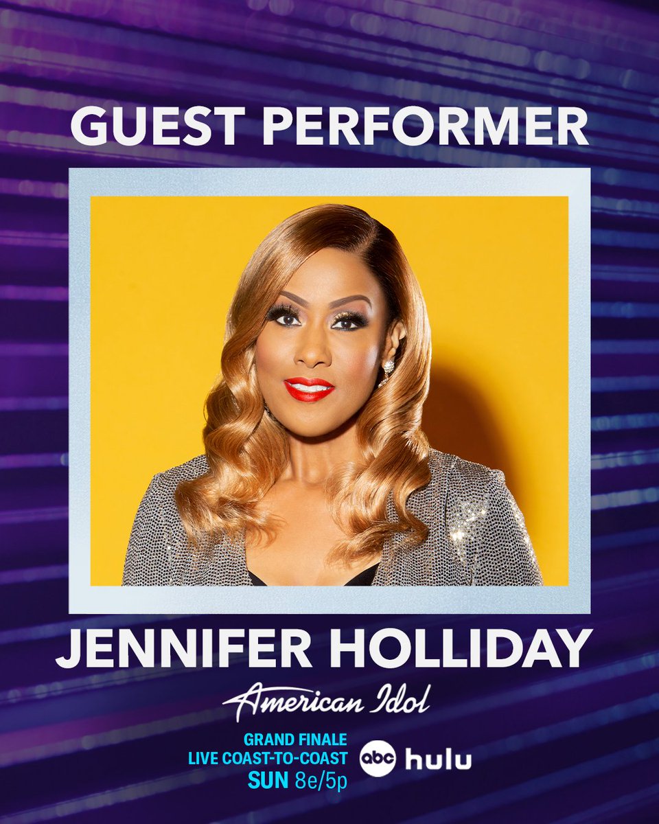 American Idol (@americanidol) on Twitter photo Dream performance ahead! 🎤🎭💫
This Sunday, Broadway icon and GRAMMY winner <a href="/LadyJHOLLIDAY/">JENNIFER HOLLIDAY Original Dreamgirl</a> returns to the #IDOL stage!
#Dreamgirls #AmericanIdol #GrandFinale Dream performance ahead! 🎤🎭💫
This Sunday, Broadway icon and GRAMMY winner <a href="/LadyJHOLLIDAY/">JENNIFER HOLLIDAY Original Dreamgirl</a> returns to the #IDOL stage!
#Dreamgirls #AmericanIdol #GrandFinale