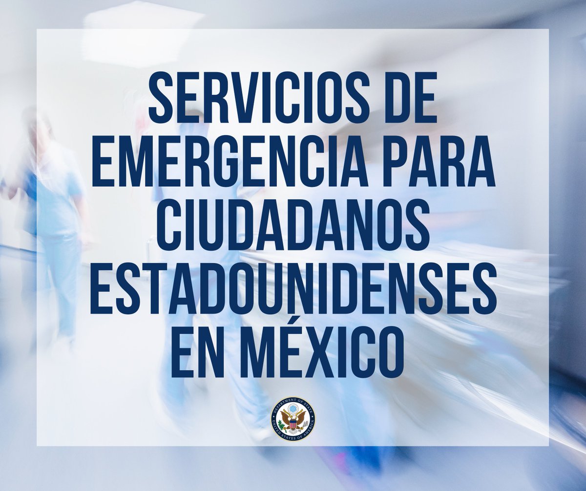 USEmbassyMEX's tweet photo. 🆘 Servicios de emergencia  para ciudadanos estadounidenses en México 🇺🇸🇲🇽

Si eres ciudadano estadounidense y enfrentas una   emergencia en México, no esperes—actúa de inmediato:

📞 ¿Estás en peligro inmediato  o con una emergencia médica? Llama al 911.
 💡  ¿Necesitas encontrar un hospital, abogado u otros servicios urgentes? Usa  nuestro Navegador de Recursos:
https://t.co/RVQXCxaxKb
📆 Para emergencias fuera de horario laboral, fines de semana o días festivos, llama:
 📲 (55)   8526 2561 (desde México)
 📲  1-844-528-6611 (desde EE. UU.)

Estamos para ayudarte—en cualquier momento.
  #Emergencias #ViajaSeguro
------
🆘 Emergency Services for U.S. Citizens in Mexico 🇺🇸🇲🇽

If you’re a U.S.  citizen facing an emergency in Mexico, don’t wait—take action:

📞 In immediate danger or experiencing a medical   emergency? Call 911 right away.
 💡 Need help finding a hospital,  lawyer, or other urgent services? Use our Resource Navigator: https://t.co/2NMdVQBGVB
📆 For emergencies after hours, weekends, or   holidays, call:
 📲 (55) 8526 2561 (from Mexico)
 📲 1-844-528-6611 (from the U.S.)

We're here to  help—anytime.
 #EmergencyServices #StaySafe