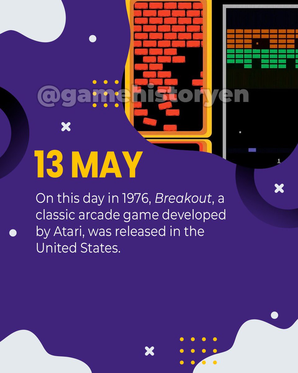 gamehistoryEn's tweet photo. Today in Gaming!🎮
Follow us for daily notes from gaming history!
#OnThisDay #Breakout #GamingHistory #RetroGaming #ArcadeClassics #Atari #TodayInGaming #1976Games #ThrowbackGaming #TMNT #ClassicGames #GameHistory #GamingAnniversary #RetroGameFans #VideoGameHistory #GameFacts https://t.co/XF1uQGJ9Kb