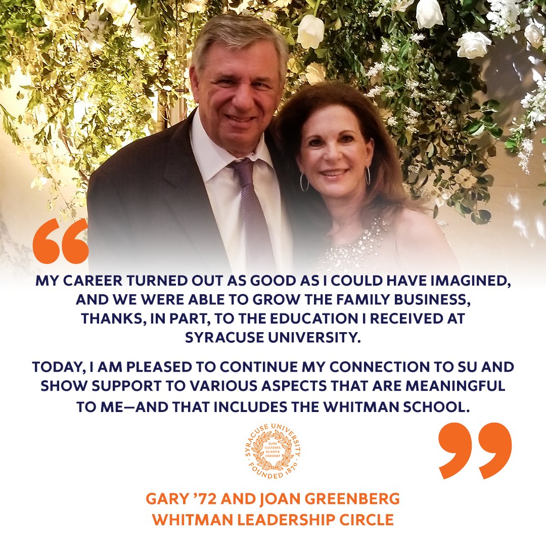 Longtime @syracuseu supporters Gary ’72 and Joan Greenberg continue their legacy of generosity by joining the Whitman Leadership Circle and naming a new Student Club Room at the Whitman School of Management🧡 Read their story via the link in bio! whitman.syracuse.edu/about/newsroom…