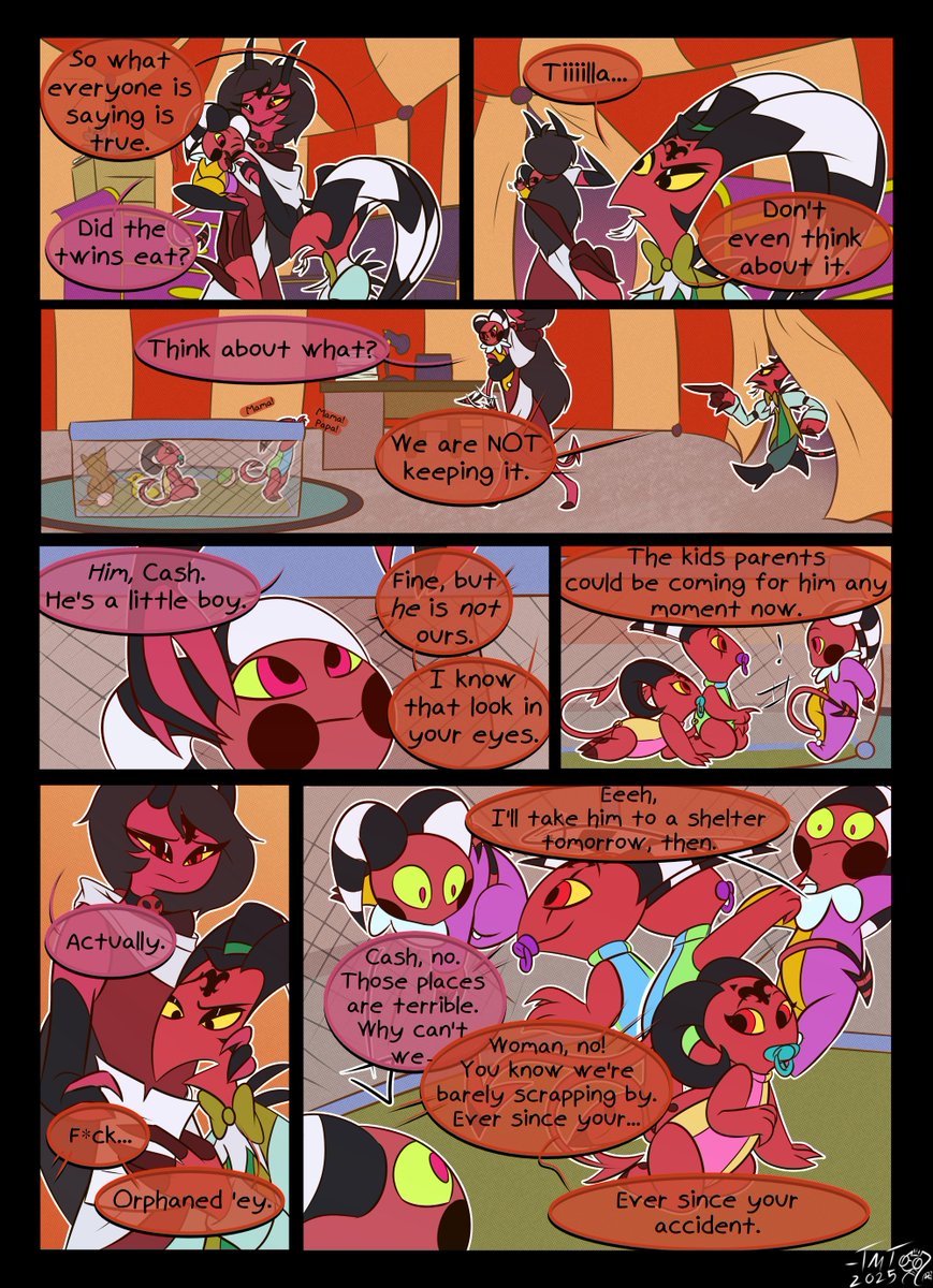 “Lost and Found”
Comic two of "Lost and Found: A Fizzarolli Story"
Part 2: Pages 5-8
2/10
#HelluvaBoss #Fizzarolli #Blitzo #comic #tilla #cash