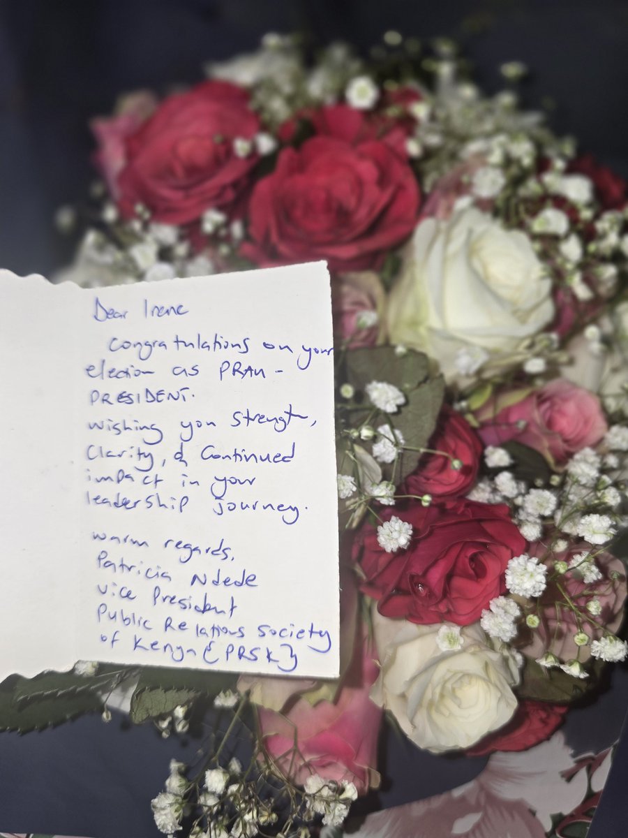 Irene Nakasiita (MCIPR) (@inakasiita1) on Twitter photo It is a thank you from the deepest point of my heart - My heart beams with joy.
This afternoon, i received a bouquet of flowers from <a href="/pattodera/">Patricia Ndede</a>, the Vice President of <a href="/prskkenya/">PRSK</a>, delivered by the beautiful name-sake, <a href="/irynemugisha/">Irene mugisha</a>.
Thank you for the congratulatory note and It is a thank you from the deepest point of my heart - My heart beams with joy.
This afternoon, i received a bouquet of flowers from <a href="/pattodera/">Patricia Ndede</a>, the Vice President of <a href="/prskkenya/">PRSK</a>, delivered by the beautiful name-sake, <a href="/irynemugisha/">Irene mugisha</a>.
Thank you for the congratulatory note and