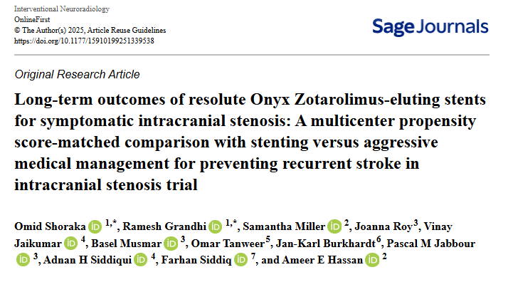 Omid Shoraka, MD (@omidshrk) on Twitter photo Resolute Onyx Zotarolimus-eluting stents show promise in treating symptomatic ICAD—linked to fewer recurrent strokes vs. Wingspan stents over extended follow-up. Could drug-eluting design be the key?
Check it out👇🏼
doi.org/10.1177/159101…
#Stroke #ICAD <a href="/rgrandhi/">Ramesh Grandhi</a> <a href="/INR_WFITN/">Interventional Neuroradiology</a> Resolute Onyx Zotarolimus-eluting stents show promise in treating symptomatic ICAD—linked to fewer recurrent strokes vs. Wingspan stents over extended follow-up. Could drug-eluting design be the key?
Check it out👇🏼
doi.org/10.1177/159101…
#Stroke #ICAD <a href="/rgrandhi/">Ramesh Grandhi</a> <a href="/INR_WFITN/">Interventional Neuroradiology</a>